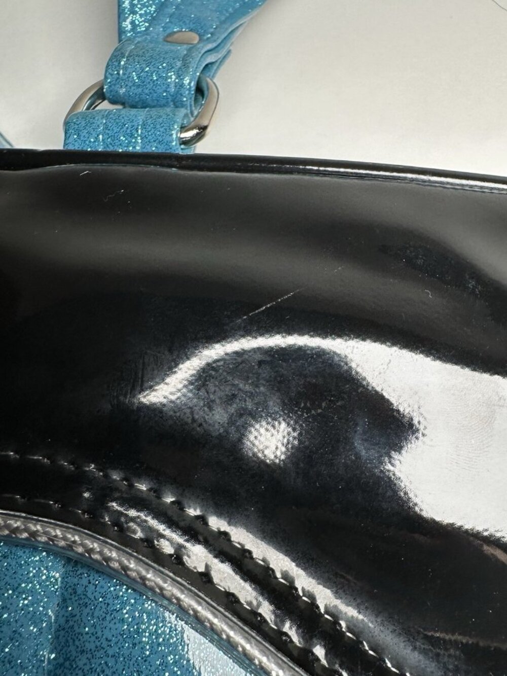 OOAK Trophy Queen Tuck and Roll Tote Blue Black Leopard Print Leather Hot Rod - Picture 11 of 13